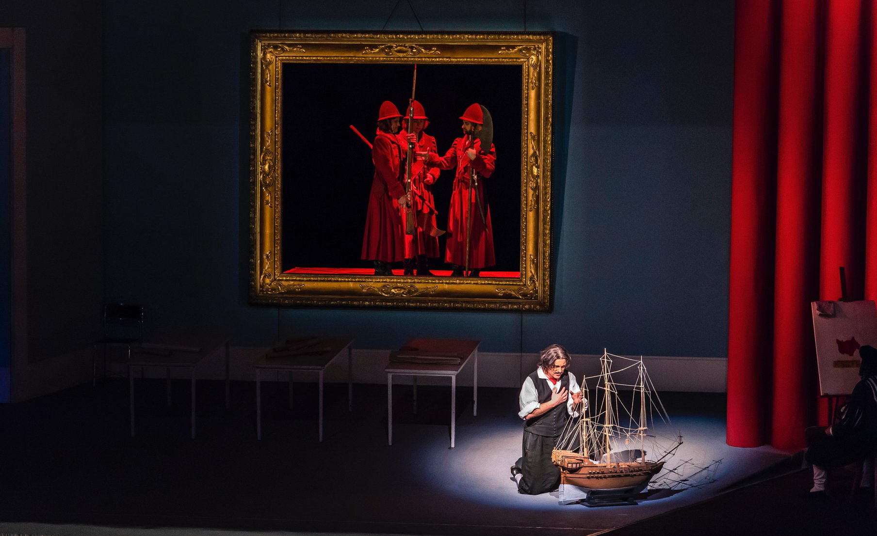 Ruine In Gebirgslandschaft Im Vordergrund Ein Maler Auf Einem